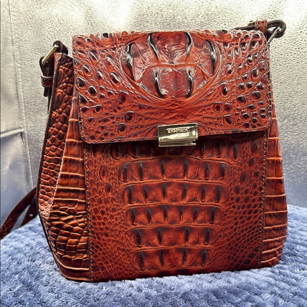 Brahmin Red Crocodile Embossed Crossbody Bag